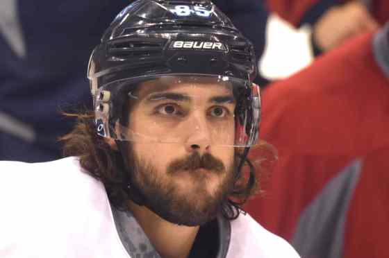 Winnipeg Jets centre/left winger Mathieu Perrault shown during Saturday's practice ahead of Sunday's encounter with the Chicago Black Hawks.